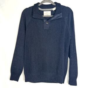 Weatherproof Vintage Men's Size M Navy Blue 100% Cotton Mock Neck Button Sweater